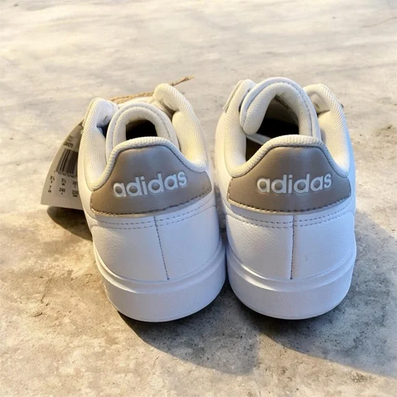 Adidas Court Shoes 2.0 Cloud Foam White Leather Platinum Stripe Comfort Sneakers - Picture 6 of 16